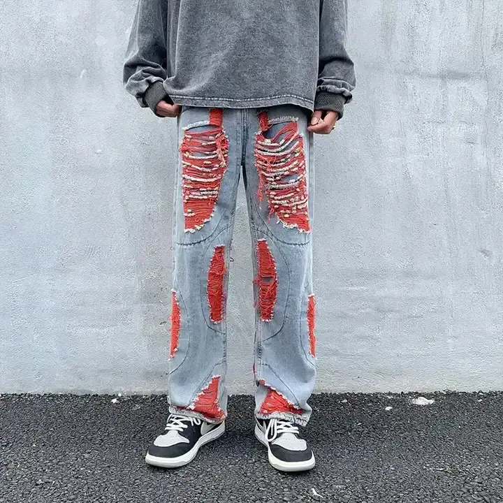 Street Style Loose Fashion Man Denim American High Street Jeans 2024 Collection Men Denim Trousers jeans