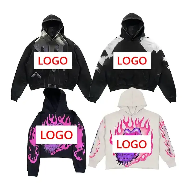 wholesale clothing Fashion 2023 Heavyweight Stressed Hoodie Custom Retro Crop for Urban Unisex Wear hoodies