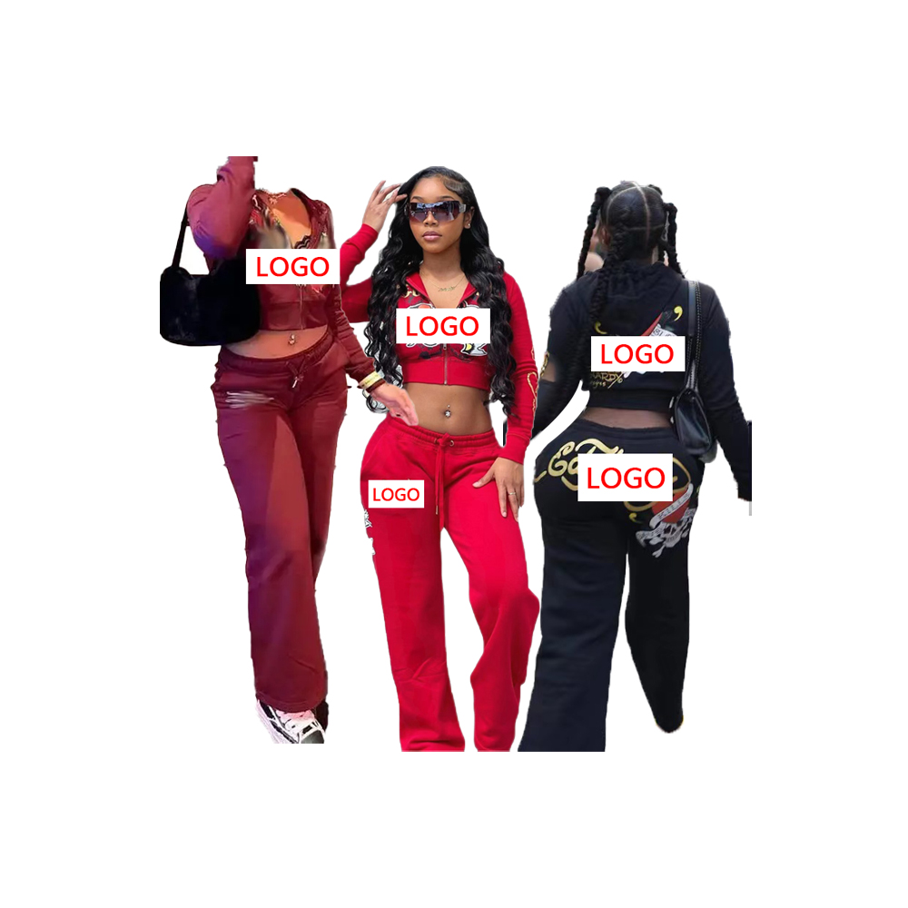 OEM Custom Trendy Urban Athleisure Tracksuit for Women Zip Hooded Crop Tops + Leggings women Set