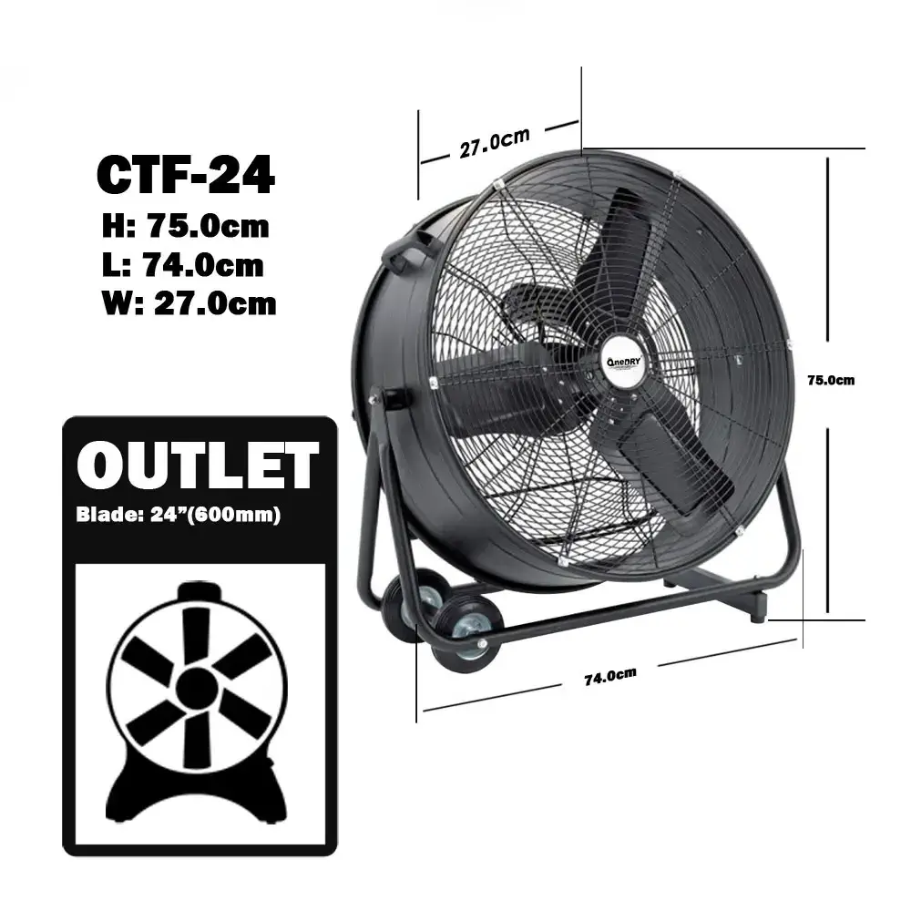 24'' Portable Quiet Heavy Duty Garage cool air Shop Warehouse Industrial blower Drum Fan 110V 120V