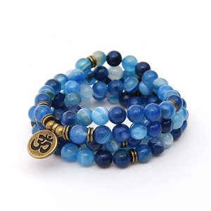 Dropshipping 8mm Women's Yoga Wrap Bracelet Lotus OM Buddha Charm Natural Matte Amazonite Crystal Gold Beads 108 Stone Jewelry