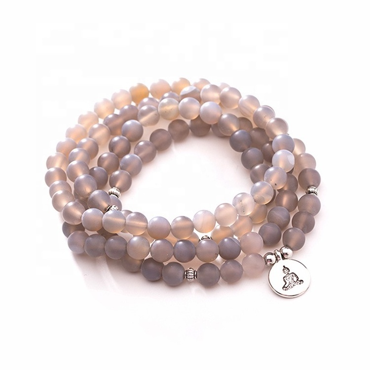 Dropshipping 8mm Women's Yoga Wrap Bracelet Lotus OM Buddha Charm Natural Matte Amazonite Crystal Gold Beads 108 Stone Jewelry