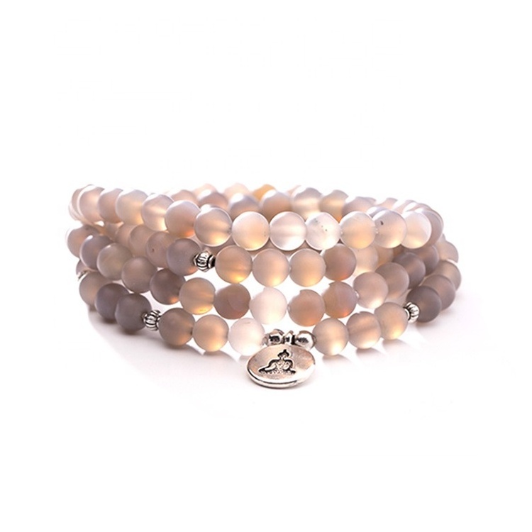 Dropshipping 8mm Women's Yoga Wrap Bracelet Lotus OM Buddha Charm Natural Matte Amazonite Crystal Gold Beads 108 Stone Jewelry