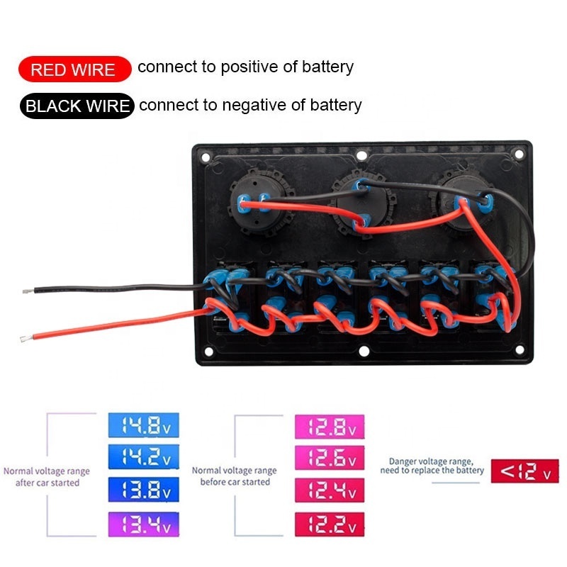 DC 12V 24V 5 Pin ON-OFF Blue LED Circuit Breaker Plastic Plate Waterproof Marine Boat 6 Gang Led Light Rocker Switch Panel