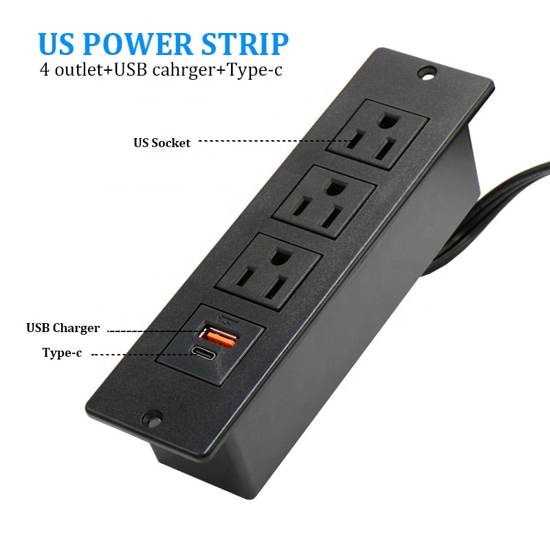 outlet with usb fast charge US power strip Office furniture Hidden recessed mounted rectangular socket usb/c