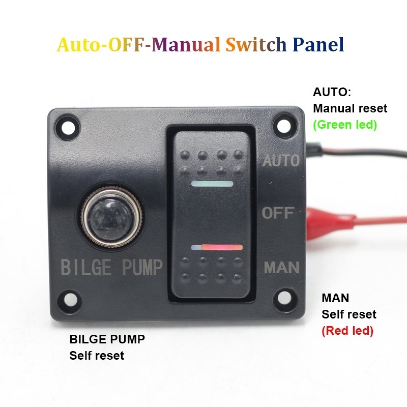 3 Way Waterproof 12V Built-in 15A Circuit Breaker Float Switch Auto-OFF-Manual Bilge Pump Switch Panel for RV Car Boat Marine