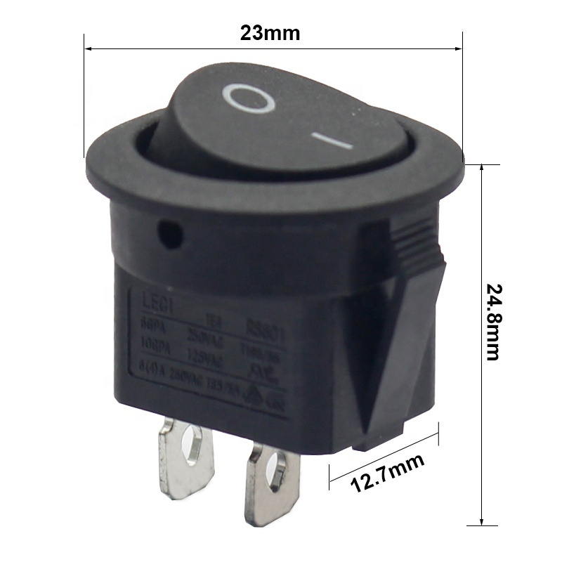 KCD1-105 2 pins on off red black round rocker switch