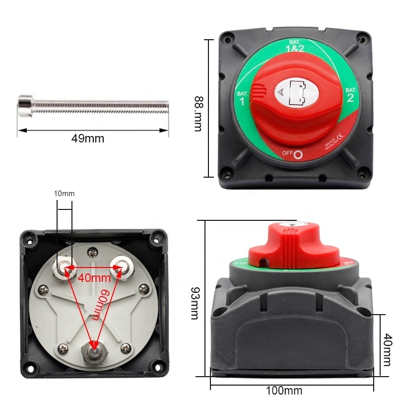 Battery Disconnect Switch 1-2-Both-Off 12V-48V  600A RV  Selector Power Cut off Battery Switch