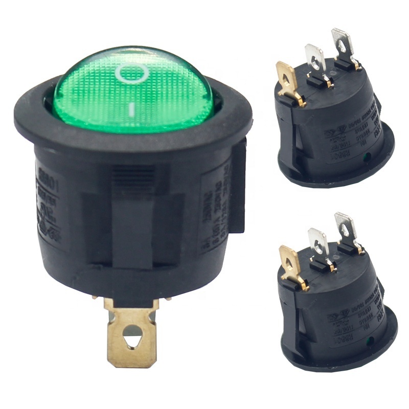 Leci RS601 250V 6A SPST on off green light  rocker switches