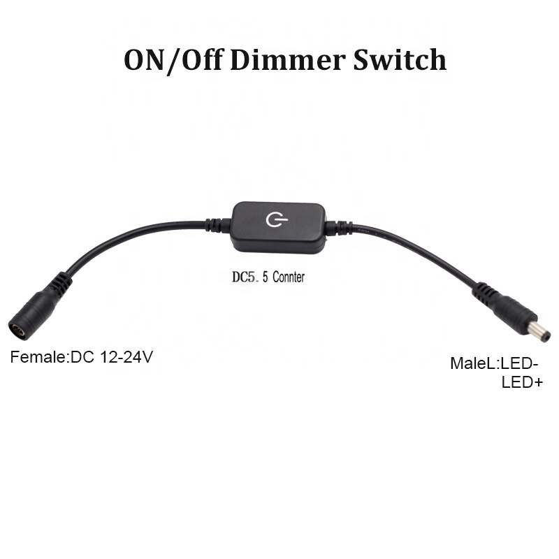 LED Touch Inline Dimmer Switch DC 12V 2A with DC Power Male Plug for LED Strip Light 5050 3528