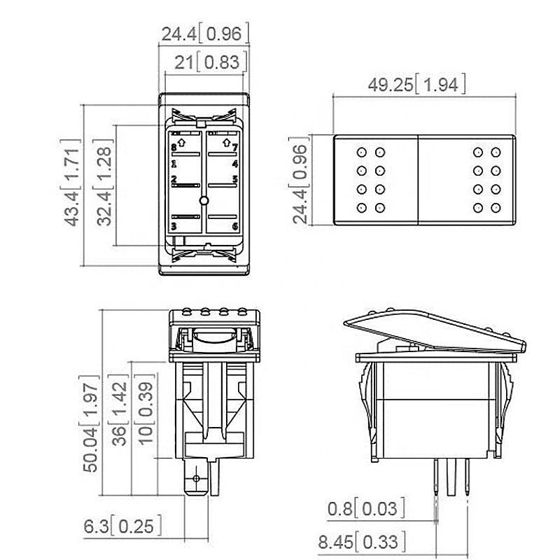 12v 24v  ON OFF Dual Light 3Pin Customized Waterproof Boat Rocker Switch With Lasered Symbol