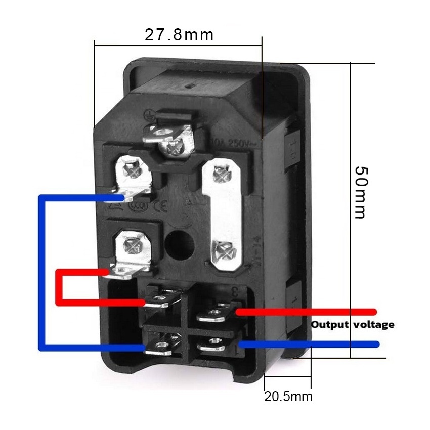 10A 250VAC 3 Pin iec320 C14 inlet connector plug power socket with red lamp rocker switch 10A fuse holder socket male