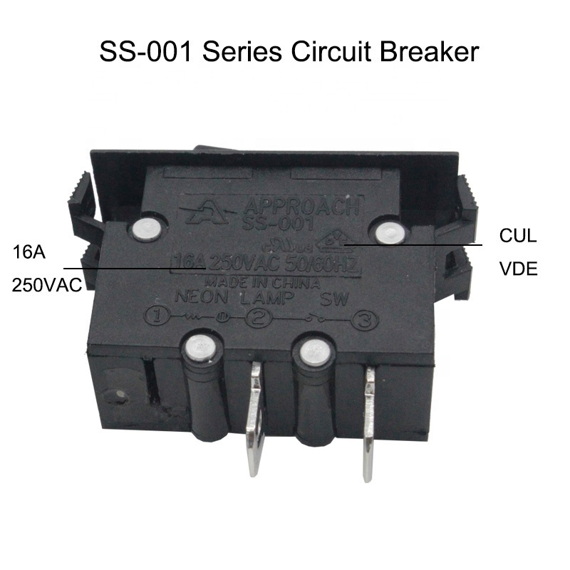 Approach ss-001  black 10A rocker switch overload current protector trip free circuit breaker