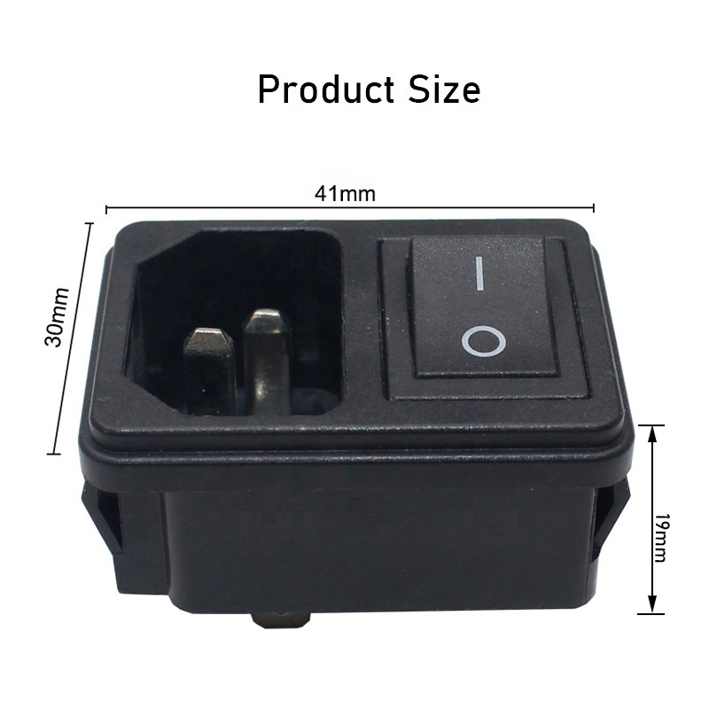 C14 socket with rocker switch IEC320-C14 3 pins Sockets And Switches Electrical 10A250V PDU connector Iec Ac Socket