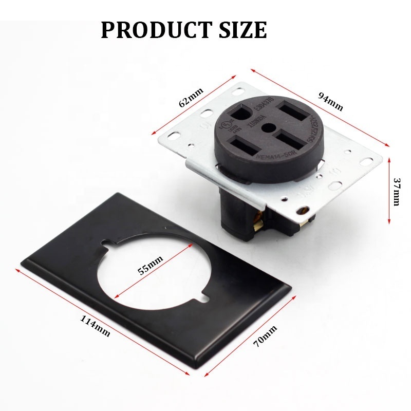 NEMA 14-50R 50Amp 250V Flush Mount Power Receptacle, 3 Pole 4 Wire Industrial Plugs and Sockets