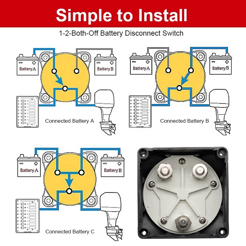 Battery Disconnect Switch 1-2-Both-Off 12V-48V  600A RV  Selector Power Cut off Battery Switch