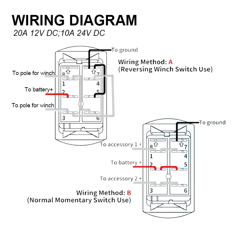 Marine Rocker Switch 12V 24V Lighted Rocker Switch 12 Volt 20A  7 Pin DPDT ON/Off/ON Waterproof