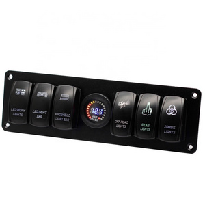 Aluminum 6 Gang Push Button 12V Boat Marine Switch Panel Dual USB and Voltmeter RV Control Panel for Car Truck Boat Marine