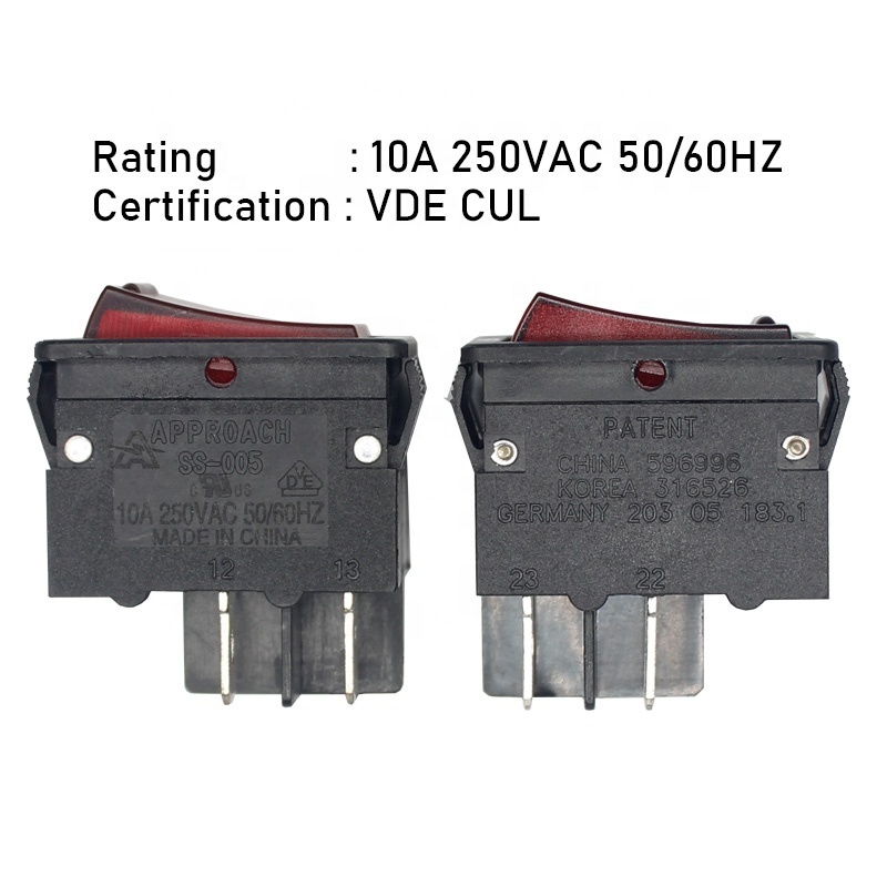 DPDT 5A 10A 15A 20A 25A red light manual reset circuit breaker switch rocker thermal overload protector switch