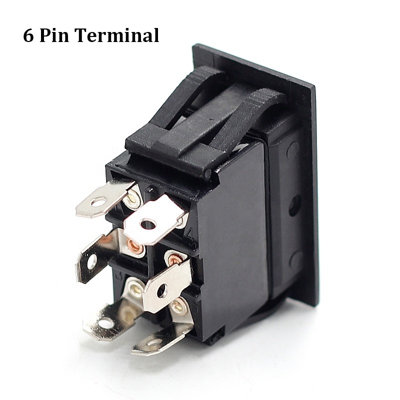 15A 250VAC KCD2 On Off On  Auto Switch Car Electric IP40 Plastic Black Snap 3 position 230V 6 pin Rocker Switch