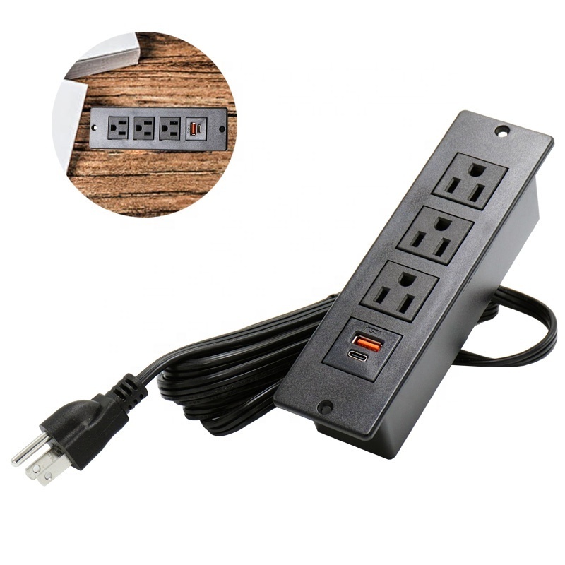 outlet with usb fast charge US power strip Office furniture Hidden recessed mounted rectangular socket usb/c