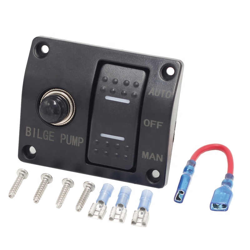 3 Way Waterproof 12V Built-in 15A Circuit Breaker Float Switch Auto-OFF-Manual Bilge Pump Switch Panel for RV Car Boat Marine