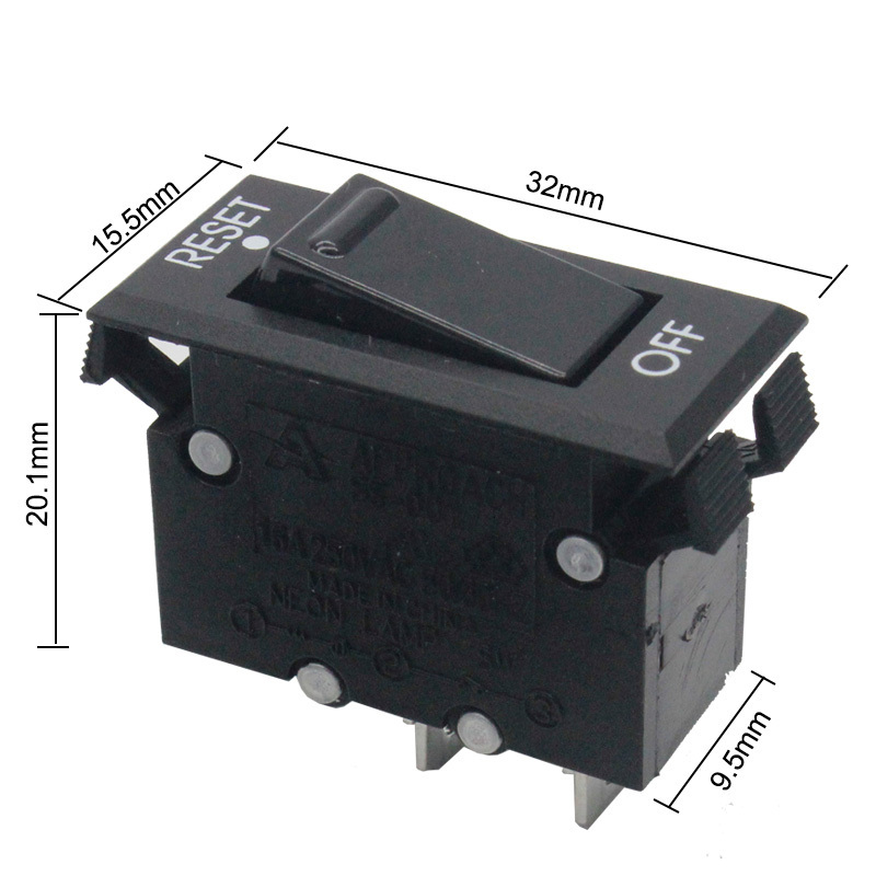 Approach ss-001  black 10A rocker switch overload current protector trip free circuit breaker