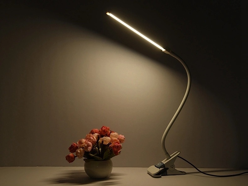 OEM metal clampable usb dimmable flexible reading book light clip on table long swing arm led desk lamp with clamp