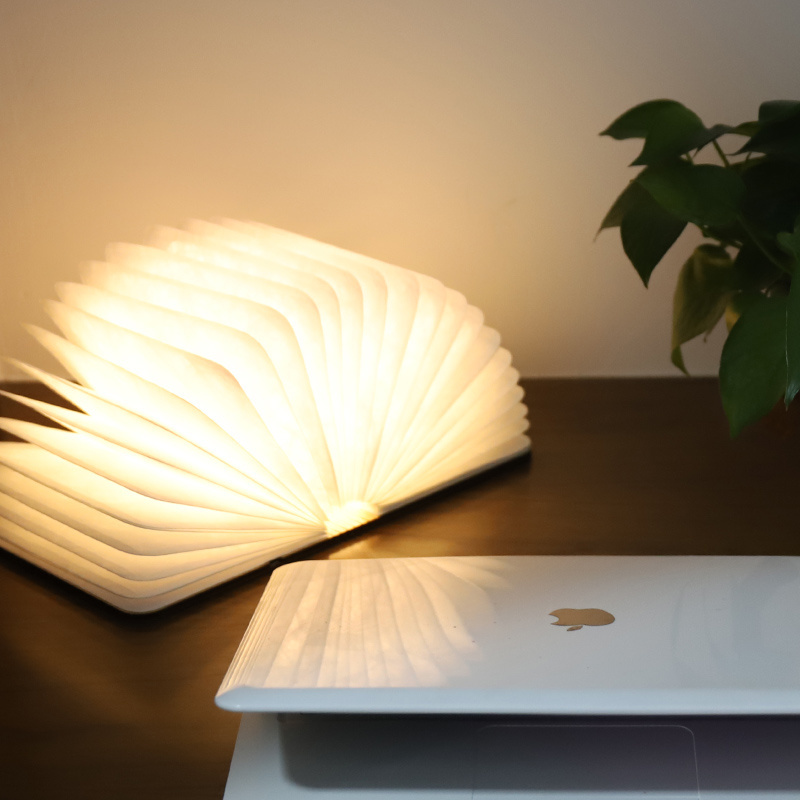 Novelty  Accordion Desk Night Light Folding Luminescent Pu Leather  Led Paper Lantern Usb Rechargeable Book Shaped Lamp