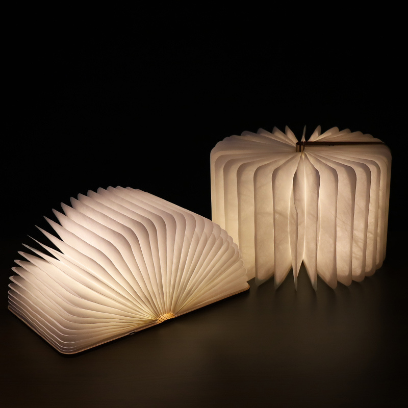 Novelty  Accordion Desk Night Light Folding Luminescent Pu Leather  Led Paper Lantern Usb Rechargeable Book Shaped Lamp