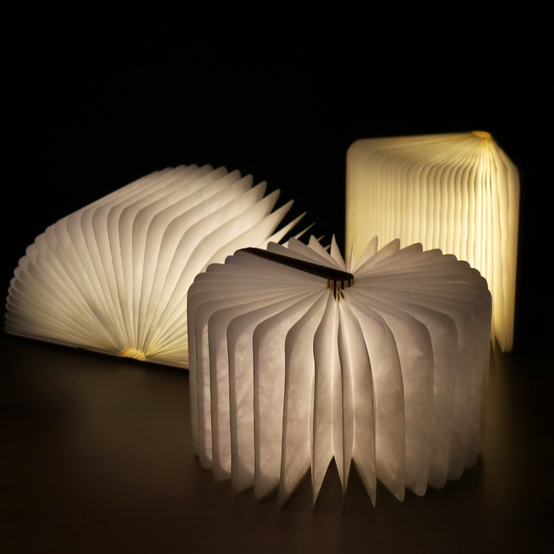 Novelty  Accordion Desk Night Light Folding Luminescent Pu Leather  Led Paper Lantern Usb Rechargeable Book Shaped Lamp