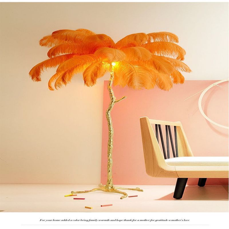 Luxury home living room decoration ostrich feather tree stand LED floor lamp