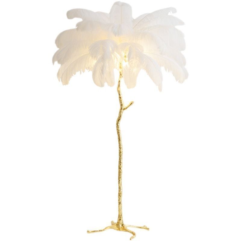 Luxury home living room decoration ostrich feather tree stand LED floor lamp