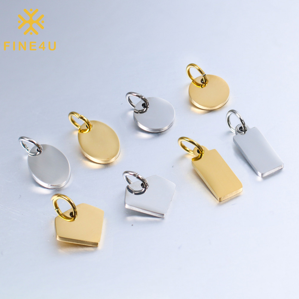 Wholesale Gold Plated Diy Brand Logo Stainless Steel Engravable Blank Custom Metal Charm Pendant