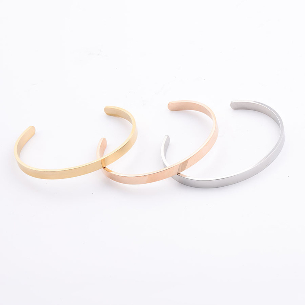 Customized men women fashion jewelry gold plated engravable stainless steel cuff bracelet blanks