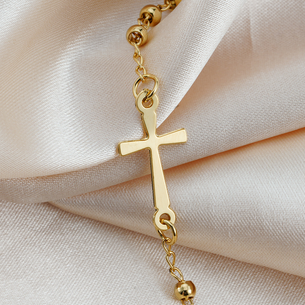 New Religious Christian Jewelry Cross Pendant Gold Plated Virgin Mary Stainless Steel Rosary Bracelet