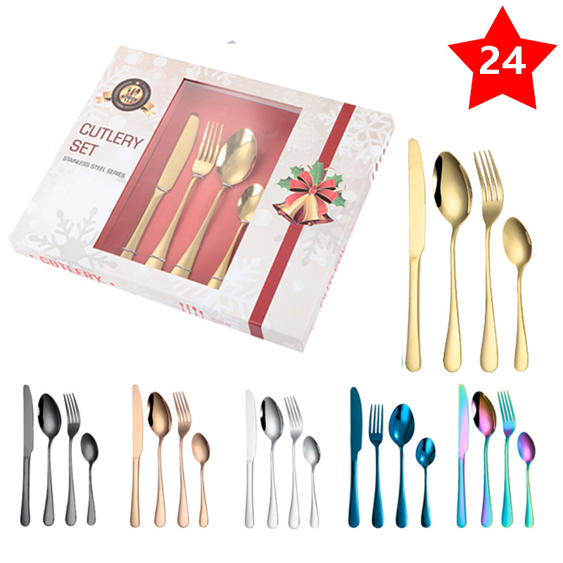 luxury cutlery high-grade 24 pieces/set of knife fork spoon stainless steel black cutlery christmas gift box cutlery set