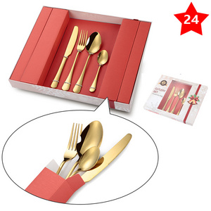 luxury cutlery high-grade 24 pieces/set of knife fork spoon stainless steel black cutlery christmas gift box cutlery set