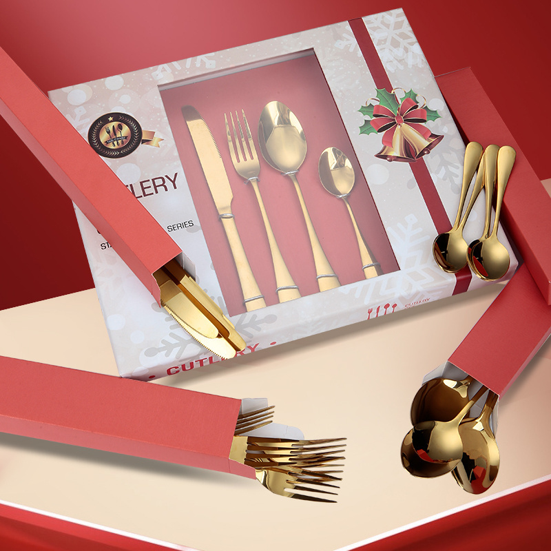 luxury cutlery high-grade 24 pieces/set of knife fork spoon stainless steel black cutlery christmas gift box cutlery set