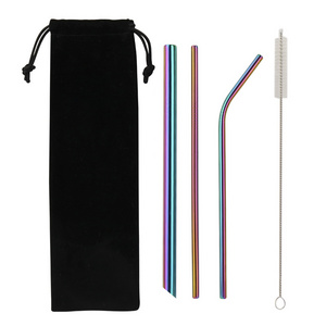 215*12mm drinking oblique incisions straws stainless steel metal boba straws set customizable logo