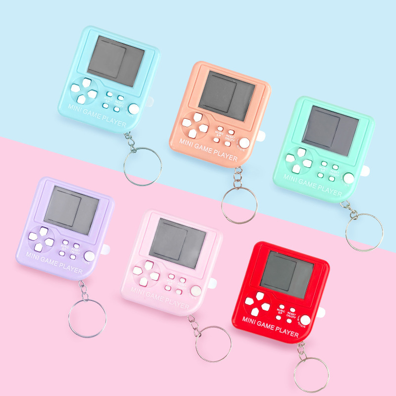 Macaron Color Mini Handheld Game Player with Keychain Pocket Hand held Brick Game Console for Kids Party Favor Gift