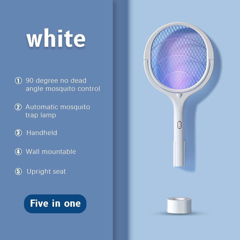 5 IN 1 Electric Mosquito Swatter Mosquito Killer Lamp 3500V USB Rechargeable Angle Adjustable Electric Bug Zapper Fly Bat