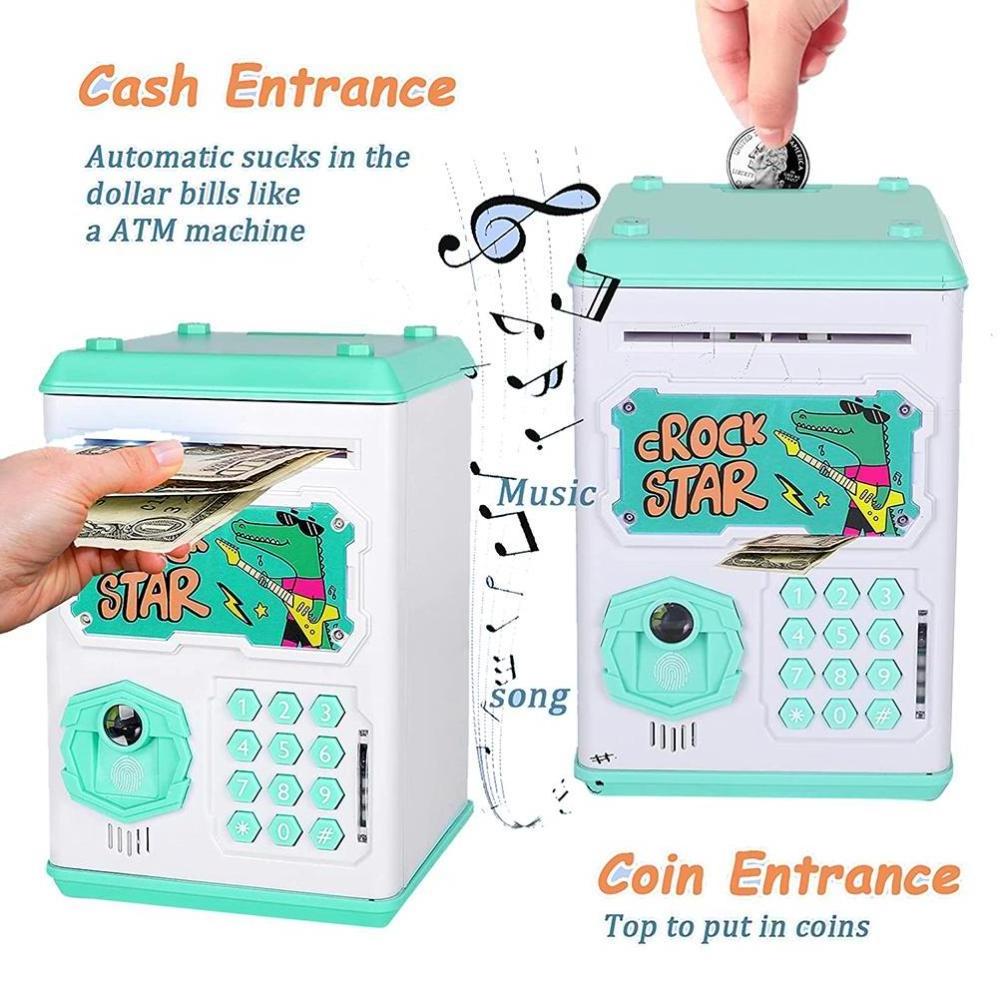 Electronic Piggy Bank for Kids Cash Money Savings box for coins Fingerprint and Face Scan Password Lock Money Box