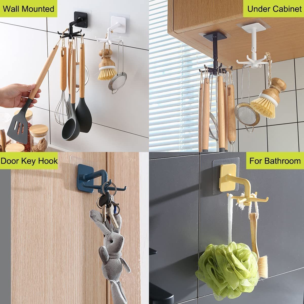 Folding Hook 360 degree Cabinet Hooks Self-Adhesive 180 degree Vertical Flip Hook for Home Kitchen Bathroom