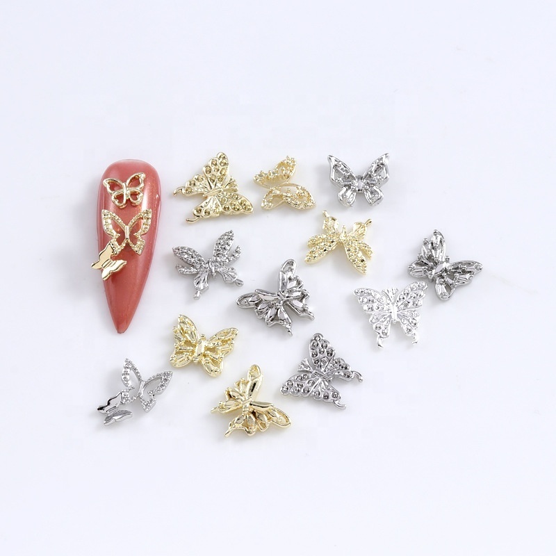 Wholesale Varies Design Mini Alloy Crystal Butterfly Shiny Flying Nail Art Decorations 3D Butterfly Nail Charms for Nail DIY