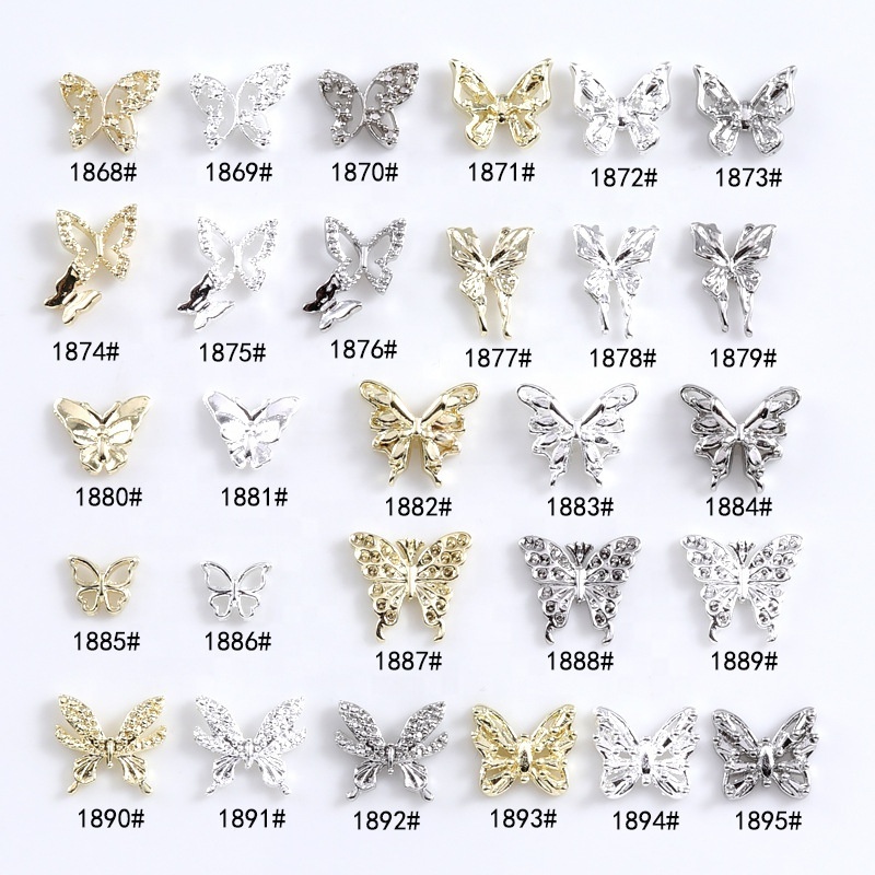 Wholesale Varies Design Mini Alloy Crystal Butterfly Shiny Flying Nail Art Decorations 3D Butterfly Nail Charms for Nail DIY