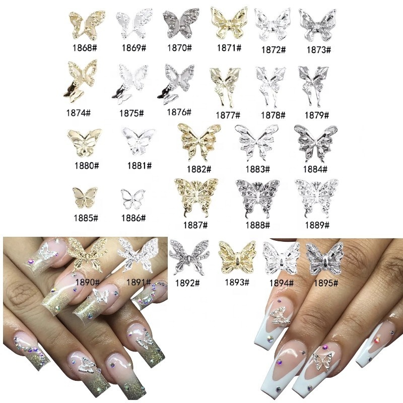 Wholesale Varies Design Mini Alloy Crystal Butterfly Shiny Flying Nail Art Decorations 3D Butterfly Nail Charms for Nail DIY