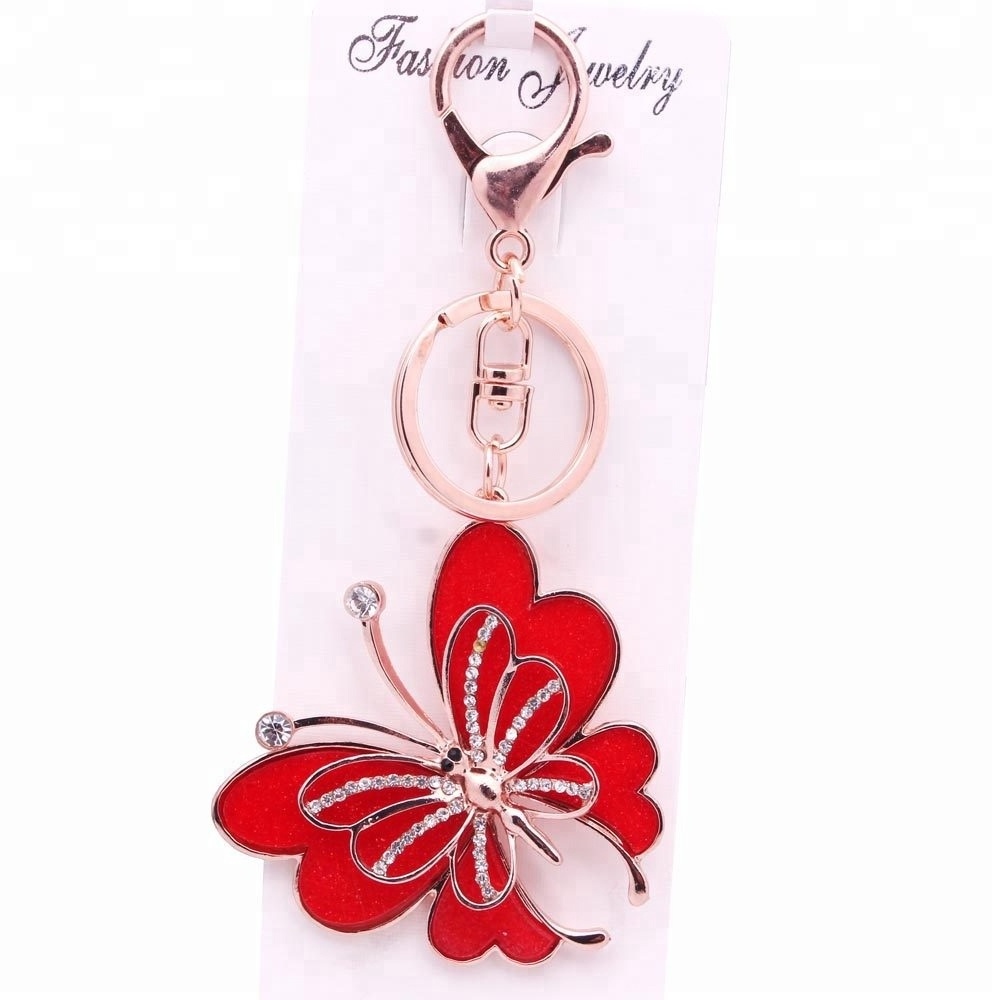 New arrival charming butterfly key chain bling keychain,metal rhinestone custom  keychain