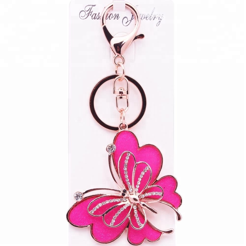 New arrival charming butterfly key chain bling keychain,metal rhinestone custom  keychain