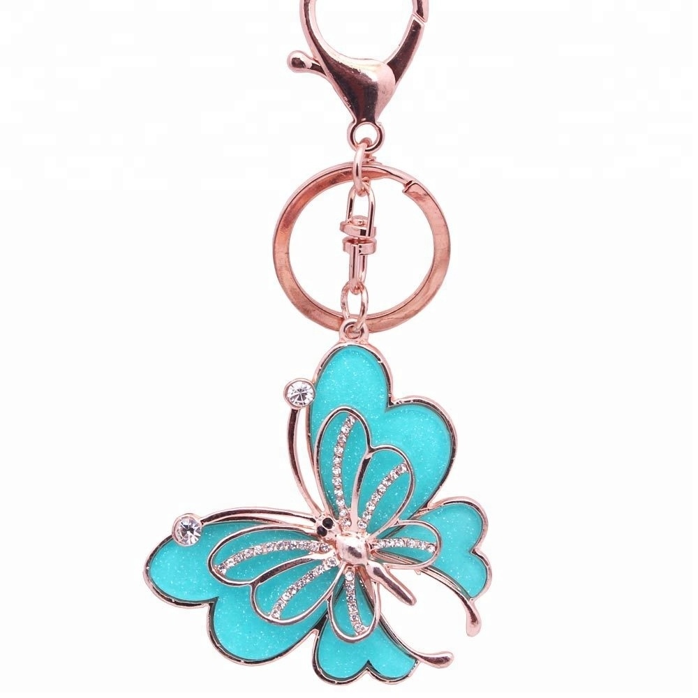 New arrival charming butterfly key chain bling keychain,metal rhinestone custom  keychain